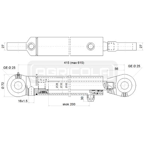 Cylinder siłownik hydrauliczny jednostronnego działania długość 415mm