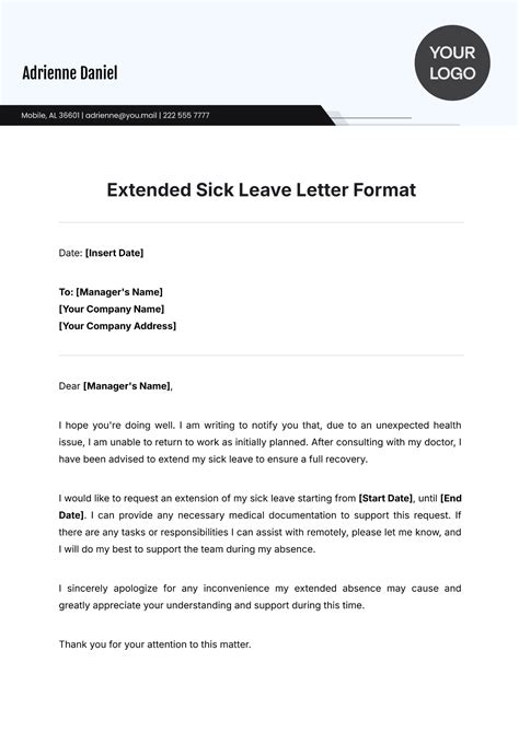 Free Extended Sick Leave Letter Format Template To Edit Online