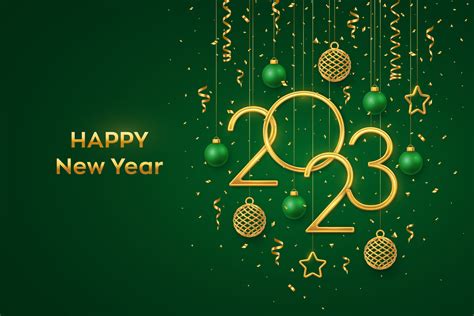 Happy New 2023 Year Hanging Golden Metallic Numbers 2023 With Shining