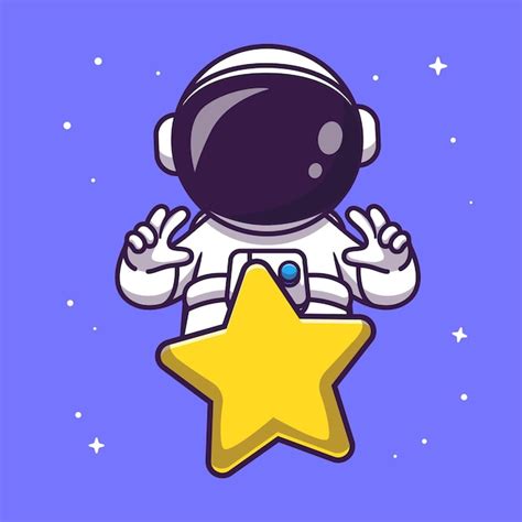 Lindo Astronauta Con Estrella En La Ilustración De Icono De Vector De Dibujos Animados De