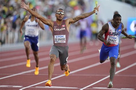 Andre De Grasse Leads Canada To Men S X M Gold At World Championships