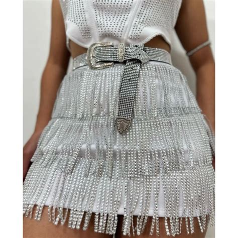 Saia De Franjas Strass Look Country Rodeio Cowgirl Tendência Boiadeira