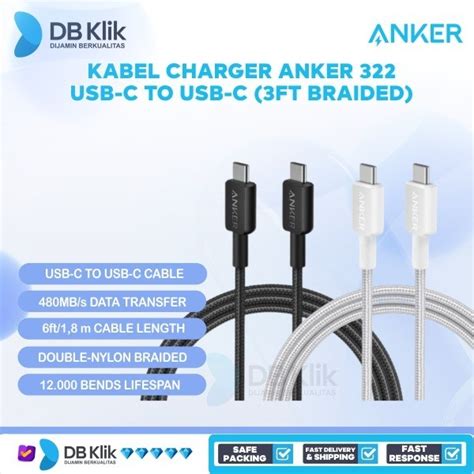 Kabel Charger Anker 322 USB C To USB C 3ft Braided ANKER A81F5H