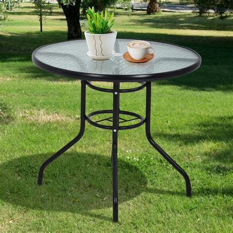 NiamVelo 32" Patio Table with Umbrella Hole, Round Glass Patio Table