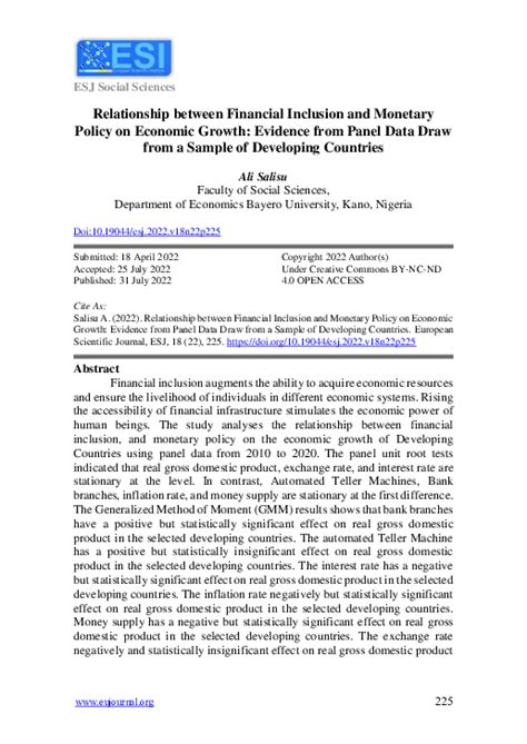 Pdf Relationship Between Financial Inclusion And Monetary Policy On