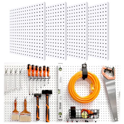 HUHOLE Metal Peg Board 4PC Pegboard Wall Organizer 32 X 32 White