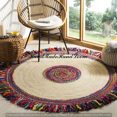 Decor Rug Area Mediation Rag Rug Indian Handmade Natural Jute Denim