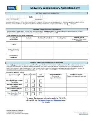 Fillable Online Ryerson Midwifery Supplementary Application Form Fax