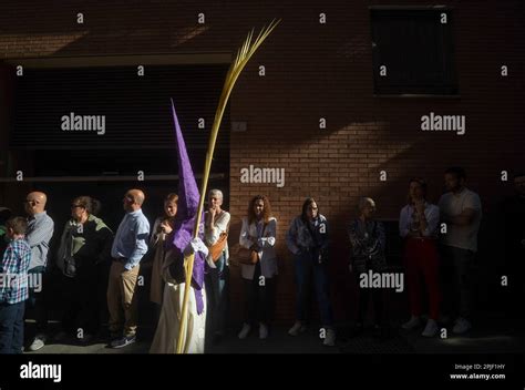 Malaga Spain 02nd Apr 2023 Penitents Of Pollinica Brotherhood Are