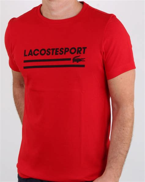 Lacoste Sport Logo T Shirt Redblack Mens Crew Neck Croc