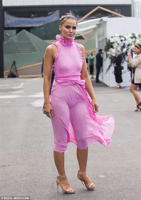 Melbourne Cup 2017 Jodi Anastas Frock Clings To Her Body Daily Mail