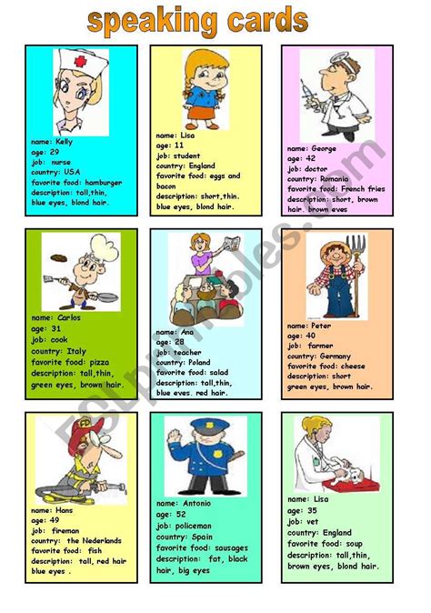 Speaking Cards Esl Worksheet By Danagrad