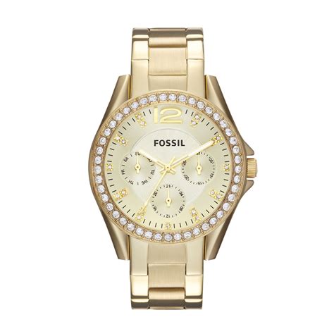 Fossil Womens Riley Multifunction Gold Tone Stainless Steel Watch