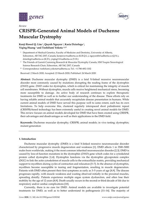 Pdf Crispr Generated Animal Models Of Duchenne Muscular Dystrophy