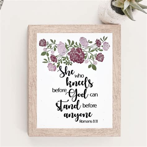 Romans She Who Kneels Before God Floral Bible Verse Wall Art