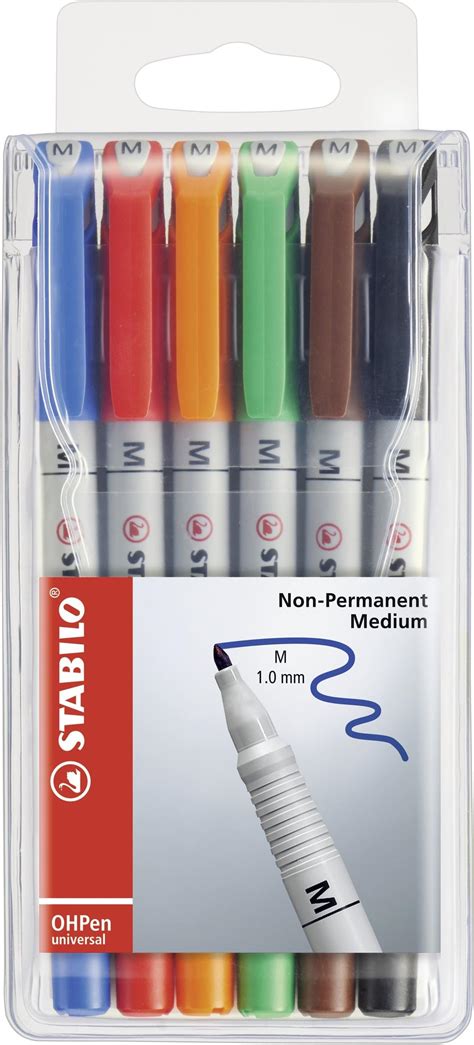 STABILO Lot de 6 stylos feutres OHPen à pointe médium pour transparent