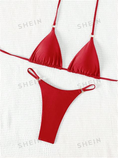 Shein Swim Conjunto De Bikini Con Detalles De Calado De Verano Y Copa