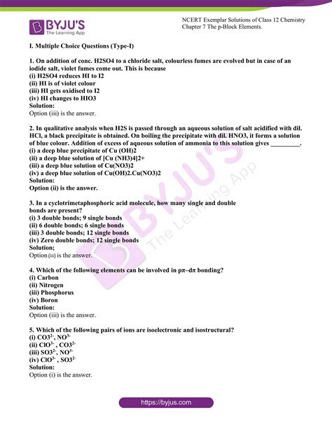 Ncert Exemplar Class 12 Chemistry Solutions Chapter 7 The P Block Elements Get Free Pdf