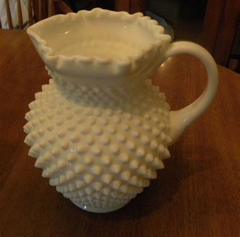 Vintage Fenton Hobnail White Milk Glass Large Pitcher W Ice Lip