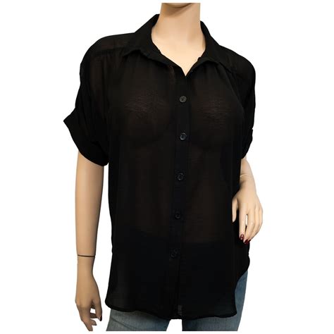 Plus Size Short Sleeve Sheer Blouse Black Evogues Apparel