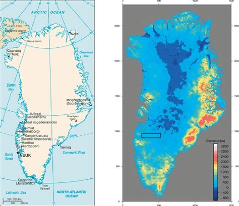 Geography of Greenland (left; after http://wwp.greenwichmeantime.com ...