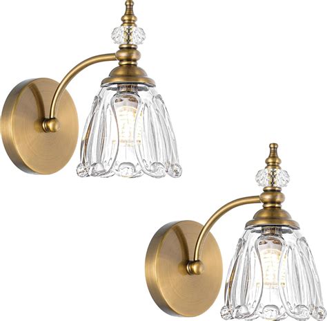 Ditoon Vintage Brass Wall Sconces Set Of Two Brushed Gold Bathroom Vanity Light Fixtures G9