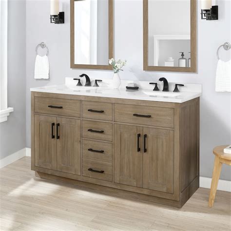 Ove Decors Bailey 60 In Driftwood Oak Undermount Double Sink Bathroom Vanity With White Quartz