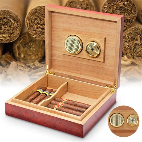 Count Brown Cedar Wood Lined Cigar Humidor Humidifier With