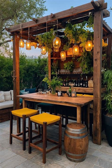 Cozy Rustic Wine Bar Setup For Patios In 2024 Rustic Outdoor Bar