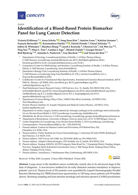 Pdf Identification Of A Blood Based Protein Biomarker Panel For Lung