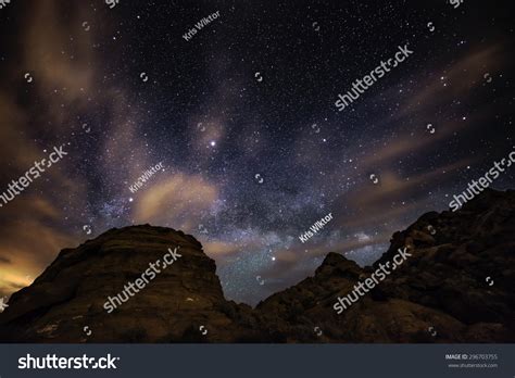 Beautiful Night Starry Sky With Rising Milky Way Over The Valley Of Fire State Park Nevada Stock ...