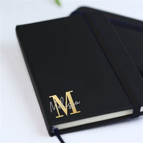 Personalised A Lined Hardback Monogram Notebook Black Initial Name