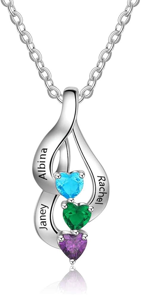 Amazon Personalized Sterling Silver 3 Heart Simulated Birthstone