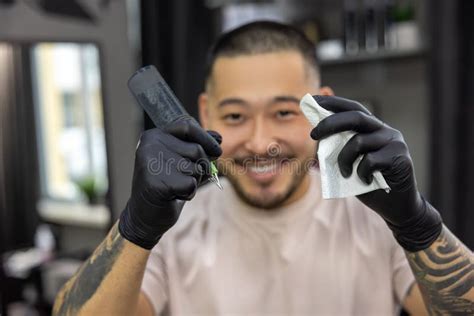 Asian Young Man In A Tattoo Salon Stock Image Image Of Darkhaired