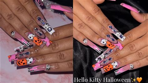 Hello Kitty Halloween Nails Acrylic Nail Tutorial Halloween Nail