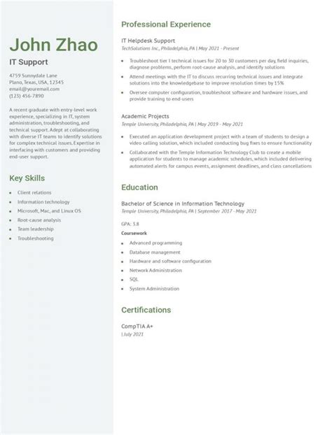 Entry Level Information Technology Resume Examples And Templates For