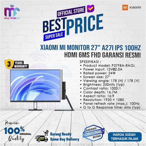 Promo Xiaomi Mi Monitor 27 A27i IPS 100Hz FHD HDMI 6Ms 1080p Garansi