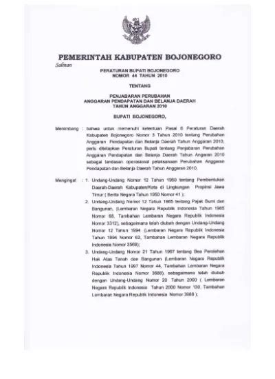 Peraturan Bupati Bojonegoro Nomor 44 Tahun 2010 Tentang Penjabaran