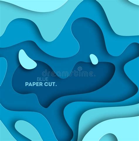 3d Abstract Blue Wave Background With Paper Cut Shapes Vector Design