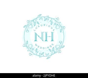 Nh Initials Letter Wedding Monogram Logos Template Hand Drawn Modern