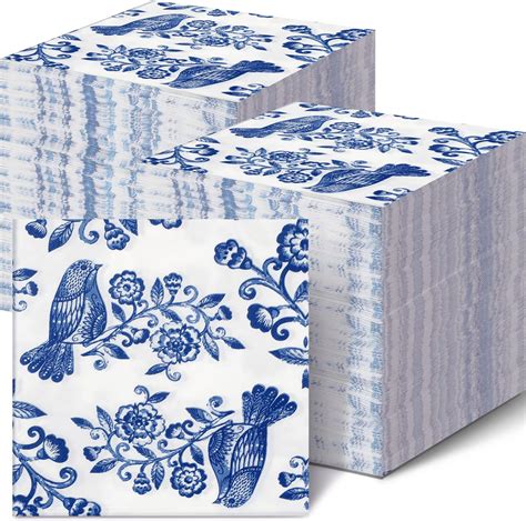 Amazon Anydesign Pack Blue White Floral Luncheon Napkins