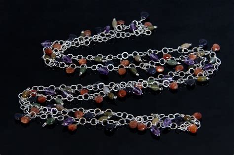 Multi Gem Briolette Chain Necklace Amethyst Iolite Jade Etsy