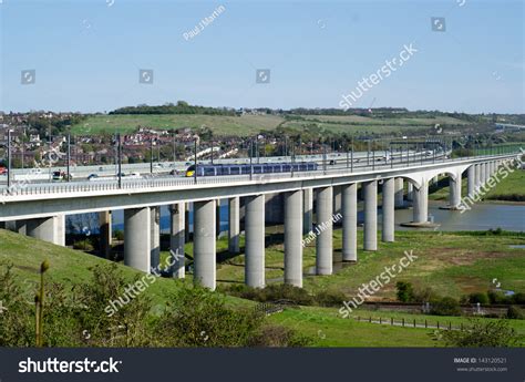 Medway Kent England April 30 A High Speed Train Traveling Across