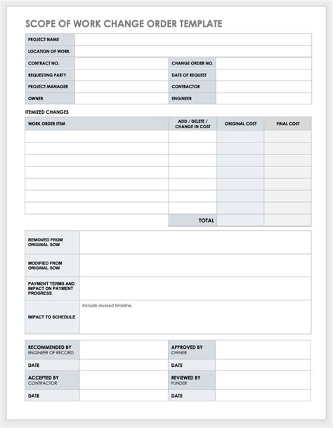 Change Order Template Excel Free Printable Templates