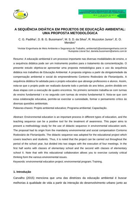 Pdf A Sequ Ncia Did Tica Em Projetos De Educa O Ambiental Pdf