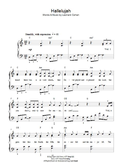 Hallelujah By Jeff Buckley Sheet Music For Easy Piano At Sheet Music Direct