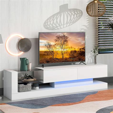 Amazon Bamacar Led Tv Stand For Inch Tv White Tv Stand Inch