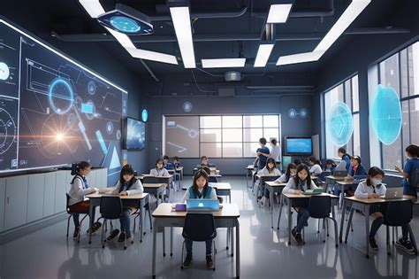 Premium Photo Futuristic School Classroom With Augmented Reality