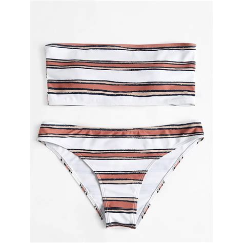 ZAFUL Bandeau Bikini Horizontal Stripe Bikini Set Women Sexy Swimwear