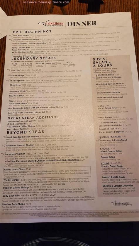 Online Menu Of Longhorn Steakhouse Restaurant Port Charlotte Florida 33948 Zmenu